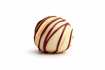 Delicate Creamy Dessert Sphere with Chocolate Drizzle on White Background