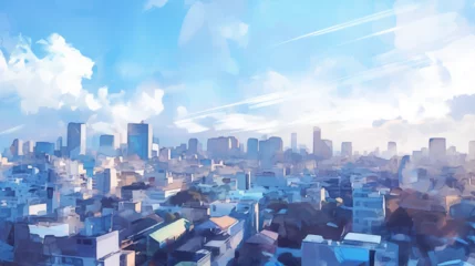 都市のパノラマ｜美しい青空とビル群のシルエット風景