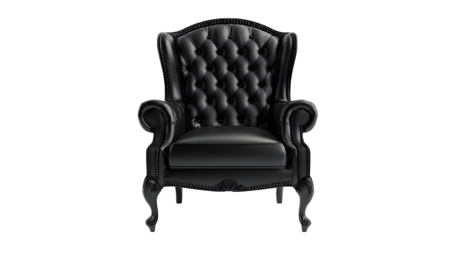 Black armchair on a transparent background. isolated background.