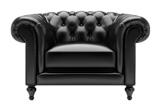 Black armchair on a transparent background. isolated background.