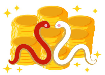 向かい合う蛇と金貨