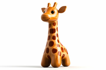 Obraz premium Wooden giraffe toy figure with natural texture and playful expression on a light background
