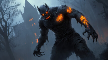 menacing demon with glowing tattoos and sharp claws