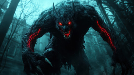 terrifying demon with glowing red veins and sharp claws