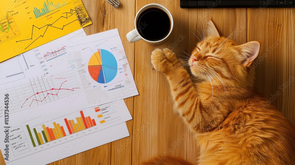 Aufkleber Business cat analyzing charts and graphs in an office environment for data-driven insights
