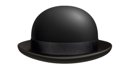 Black cap circular bowler hat isolated on a transparent background