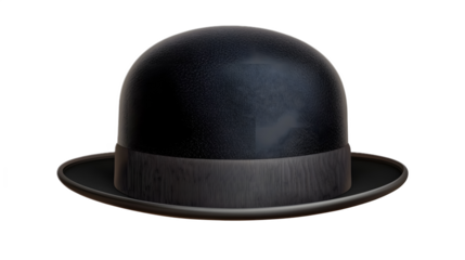 Black cap circular bowler hat isolated on a transparent background