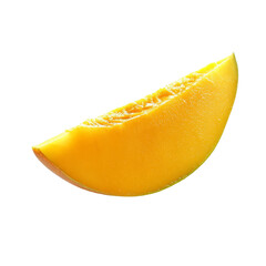 Fresh mango slice isolated on a bright transparent background showcasing its vibrant yellow color and smooth texture, mango slice isolated on transparent background