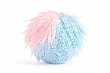 Soft Pastel Colorful Texture Ball with Fluffy Fibers in Pink and Blue Shades on White Background