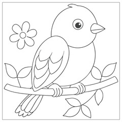 Obraz premium Adorable Cartoon Sparrow Perched on Branch