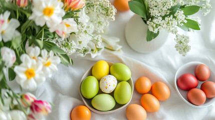 Easter brunch with organic food and eco-friendly decorations, earthy tones, natural light, sustainable and joyful holiday theme