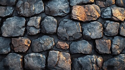 Fototapeta premium A textured stone wall featuring various sizes and colors of rocks.