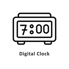 Digital Clock Vector Outline Icon. Eps 10 File