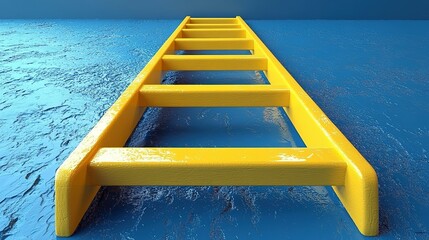 Yellow Ladder on Blue Textured Surface Reaching Upward