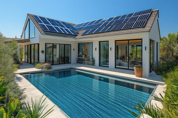 Fototapeta premium Modern house with solar panels and pool. (1)