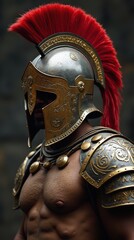 Close-Up of Ornate Assyrian Warrior Helmet and Armor