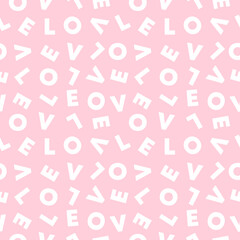 White love typography seamless pattern on pink background. Vector illustration typography seamless pattern for background, wallpaper, wrapping and textile.