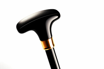 Elegant Black Walking Cane with Golden Accent on a Simple White Background