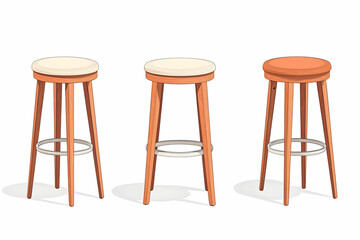 Three Elegant Wooden Bar Stools with Round Seats and Stylish Design