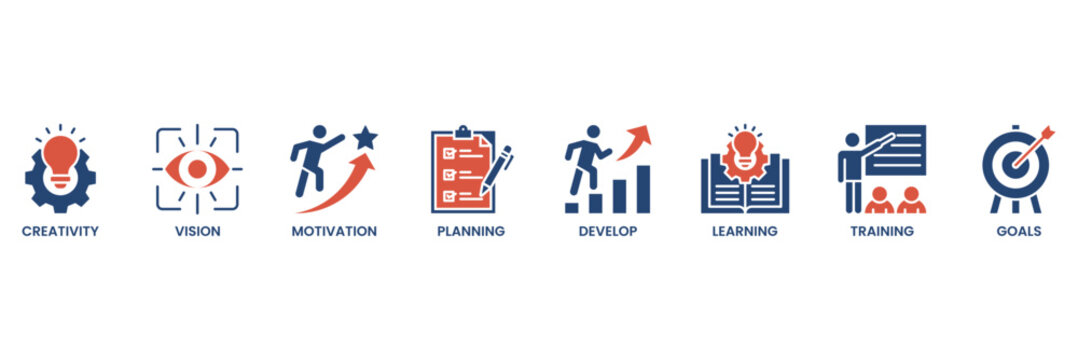 Personal growth banner web icon vector illustration concept with an icon of creativity, vision, motivation, planning, development, learning, training, and goals