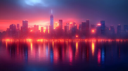 Fototapeta premium Neon City Skyline Illustration