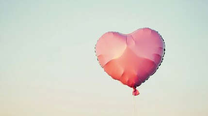 Obraz premium Softly floating pink heart-shaped balloon against a clear sky, minimal design.