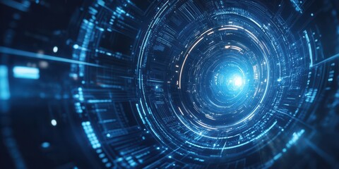 Obraz premium Abstract Blue and White Digital Tunnel with Glowing Circles