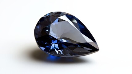 Fototapeta premium Sapphire Blue A pear-shaped sapphire gemstone glowing in brilliant blue, set on a white background.