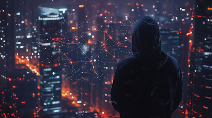 Hacker are planning to hack and attack networks and cyber security , innovative Smart city and graphs with statistics to analyze business potential and predict future developments in company growth.