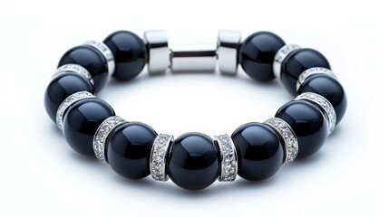 Obraz premium A bracelet featuring alternating onyx and diamond stones, isolated on white.