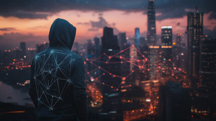 Hacker are planning to hack and attack networks and cyber security , innovative Smart city and graphs with statistics to analyze business potential and predict future developments in company growth.