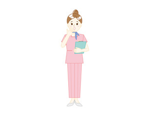 パンツスタイルで接客する女性のイラスト　美容アドバイススタッフ