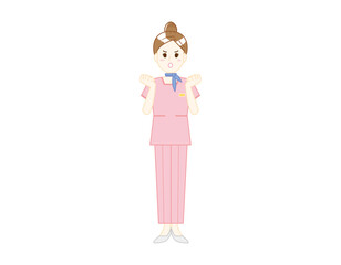 パンツスタイルで接客する女性のイラスト　美容アドバイススタッフ