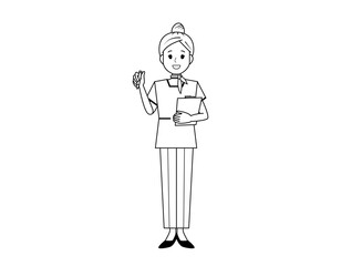 パンツスタイルで接客する女性のイラスト　美容アドバイススタッフ