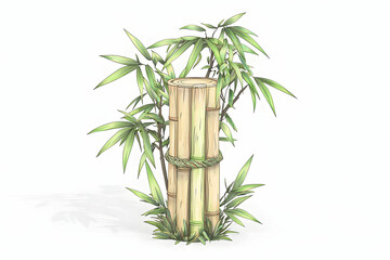 Fototapeta premium Bamboo Plant with Green Leaves and Rustic Wooden Base for Nature and Landscape Themes