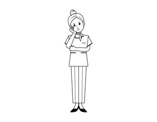 パンツスタイルで接客する女性のイラスト　美容アドバイススタッフ