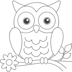 Adorable Cartoon Owl with Big Eyes Perched on a Branch for Coloring Pages and Creative Projects