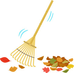 熊手で集めた落ち葉