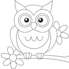 Adorable Cartoon Owl with Big Eyes Perched on a Branch for Coloring Pages and Creative Projects