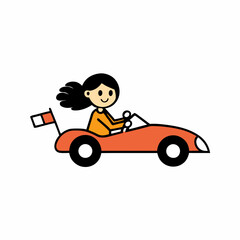 a woman cartoon is playing rally racing sports