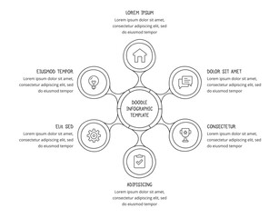 Fototapeta premium Doodle infographics - hand drawn circular diagram template with 6 elements, vector eps10 illustration