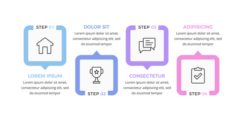 Minimal infographic template with four options or steps with place for icons and text, vector eps10 illustration