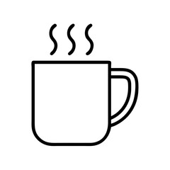 coffee mug with steam icon, coffee day line art, coffee day icon - simple black line art icon of coffee mug with steam, symbolizing coffee day celebrations. coffee day vector art.