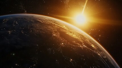 Obraz premium Spectacular Sunrise Over Earth From Space: A Breathtaking View of Our Planet