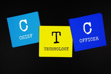 CTO - Chief Technology Officer acronym text on sticky note on black background