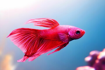 Fototapeta premium Vibrant Pink Betta Fish Swimming Gracefully in a Colorful Aquarium Environment