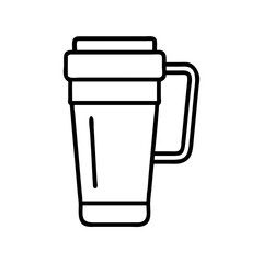 travel mug icon, coffee day line art, coffee day icon - simple black line art icon of travel mug, symbolizing coffee day celebrations. coffee day vector art.