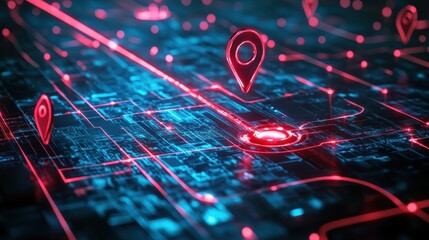 Cyber Monday order tracking screen with countdown to delivery, futuristic design, glowing route map, digital convenience, online shopping thrill