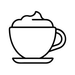 cappuccino cup icon, coffee day line art, coffee day icon - simple black line art icon of cappuccino cup, symbolizing coffee day celebrations. coffee day vector art.