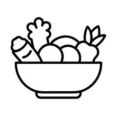 bowl of vegetables icon, vegetarian day line art, vegetarian icon - simple black line art icon of bowl of vegetables, or vegetarian day celebrations. vegetarian day vector art.